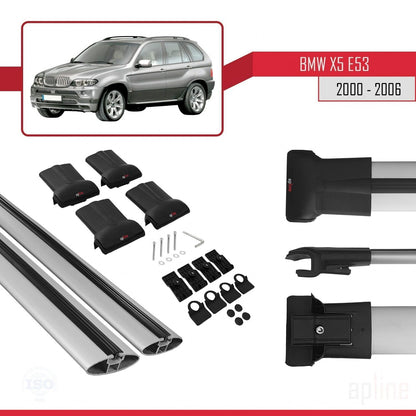 Compatible avec BMW X5 (E53) 2000-2006 FLY Model Barres de Toit Railing Porte-Bagages de Voiture Gris Aluminium 2 Barres