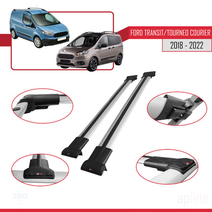 Compatible avec Ford Transit/Tourneo Courier Post-Facelift 2018-2022 FLY Model Barres de Toit Railing Porte-Bagages de Voiture Gris Aluminium 2 Barres
