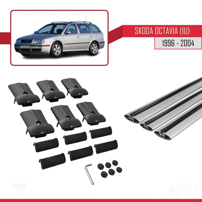 Compatible avec Skoda Octavia (1U) 1996-2004 FLY Model Barres de Toit Railing Porte-Bagages de Voiture Gris Aluminium 3 Barres