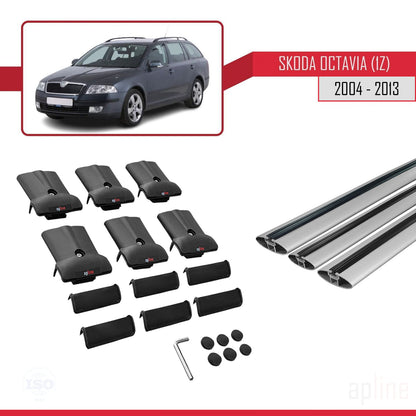 Compatible avec Skoda Octavia 2 (1Z) 2004-2013 FLY Model Barres de Toit Railing Porte-Bagages de Voiture Gris Aluminium 3 Barres