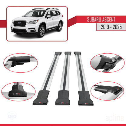 Compatible avec Subaru Ascent 2019-2025 FLY Model Barres de Toit Railing Porte-Bagages de Voiture Gris Aluminium 3 Barres