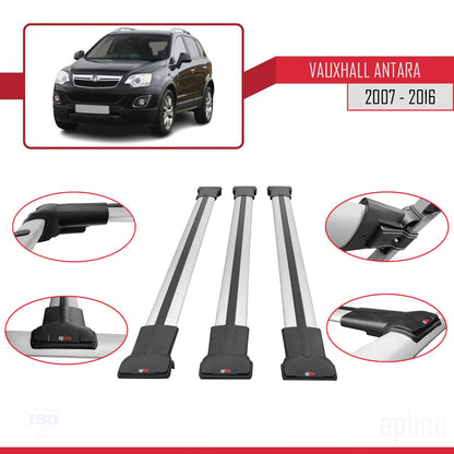 Compatible avec Vauxhall Antara 2007-2016 FLY Model Barres de Toit Railing Porte-Bagages de Voiture Gris Aluminium 3 Barres