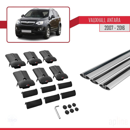 Compatible avec Vauxhall Antara 2007-2016 FLY Model Barres de Toit Railing Porte-Bagages de Voiture Gris Aluminium 3 Barres