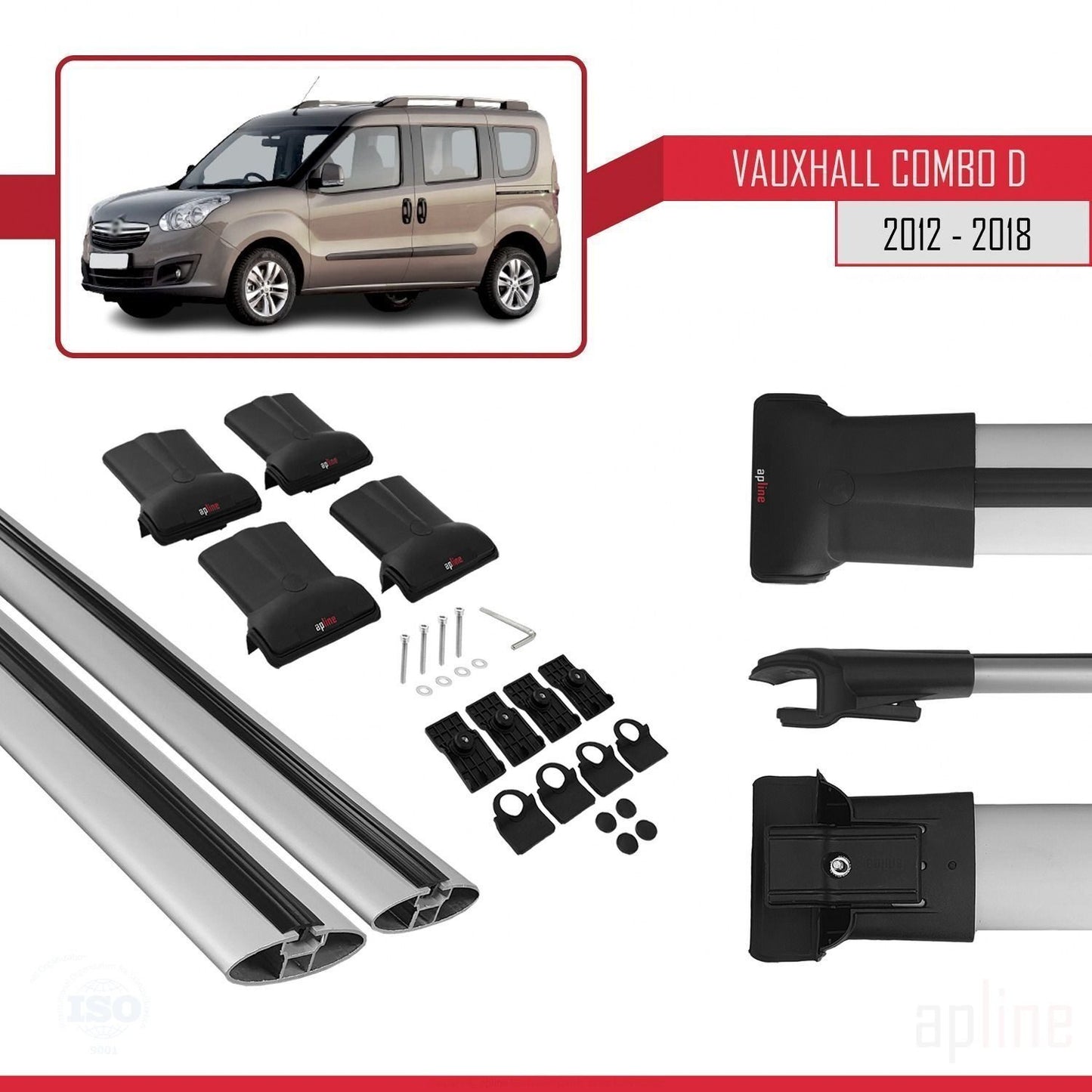 Compatible avec Vauxhall Combo D 2012-2018 FLY Model Barres de Toit Railing Porte-Bagages de Voiture Gris Aluminium 2 Barres