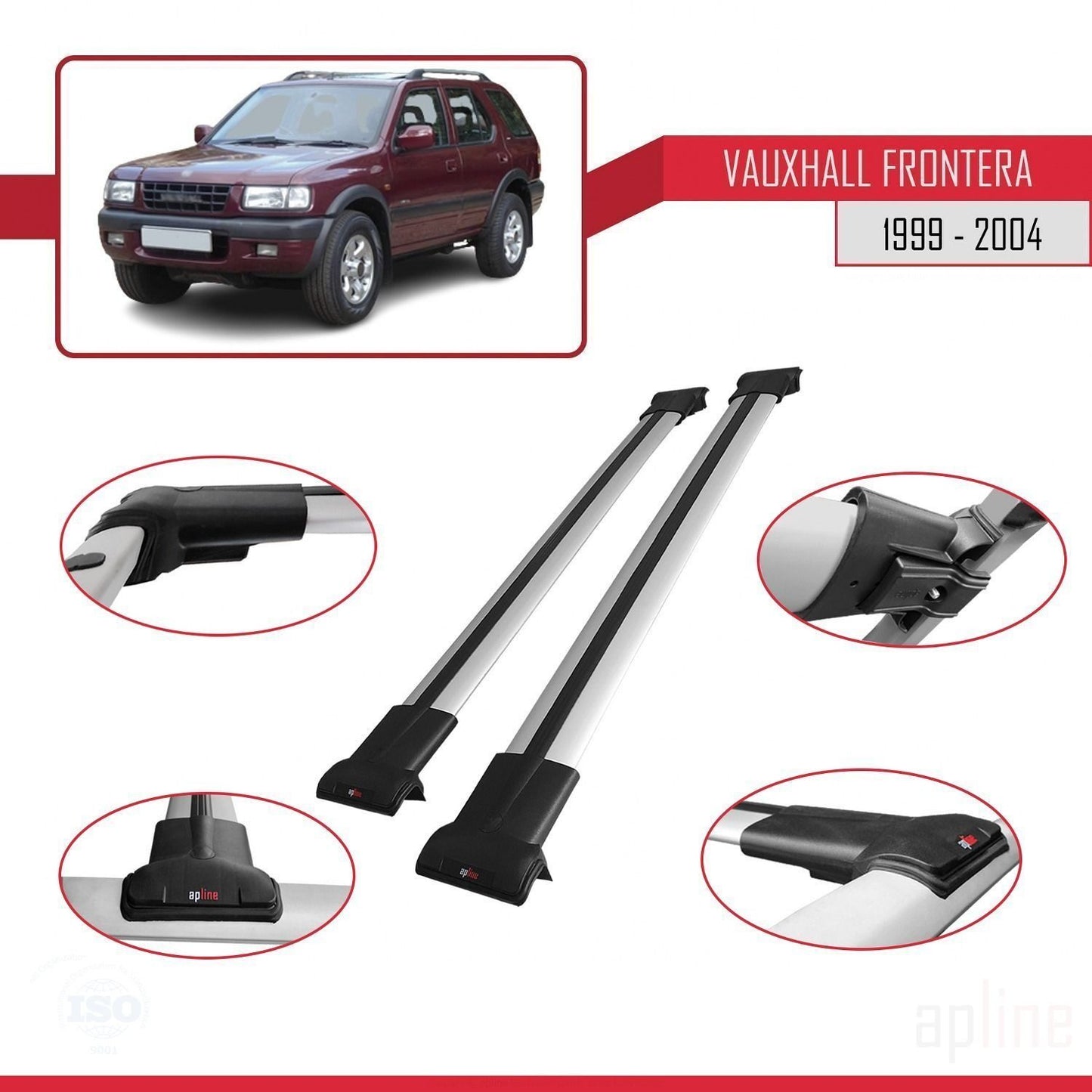 Compatible avec Vauxhall Frontera 2 1999-2004 FLY Model Barres de Toit Railing Porte-Bagages de Voiture Gris Aluminium 2 Barres