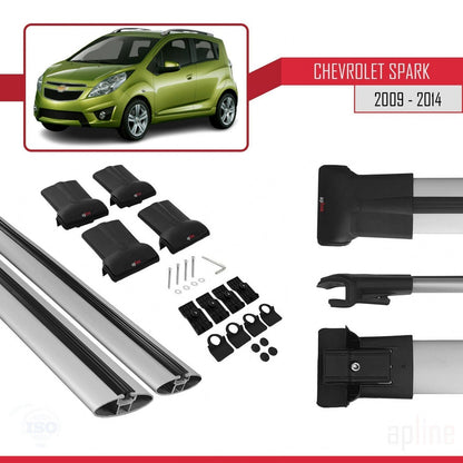 Compatible avec Chevrolet Spark (M300) 2009-2014 FLY Model Barres de Toit Railing Porte-Bagages de Voiture Gris Aluminium 2 Barres