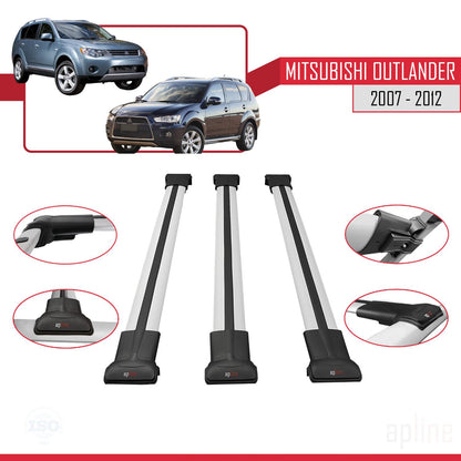 Compatible avec Mitsubishi Outlander 2 2007-2012 FLY Model Barres de Toit Railing Porte-Bagages de Voiture Gris Aluminium 3 Barres
