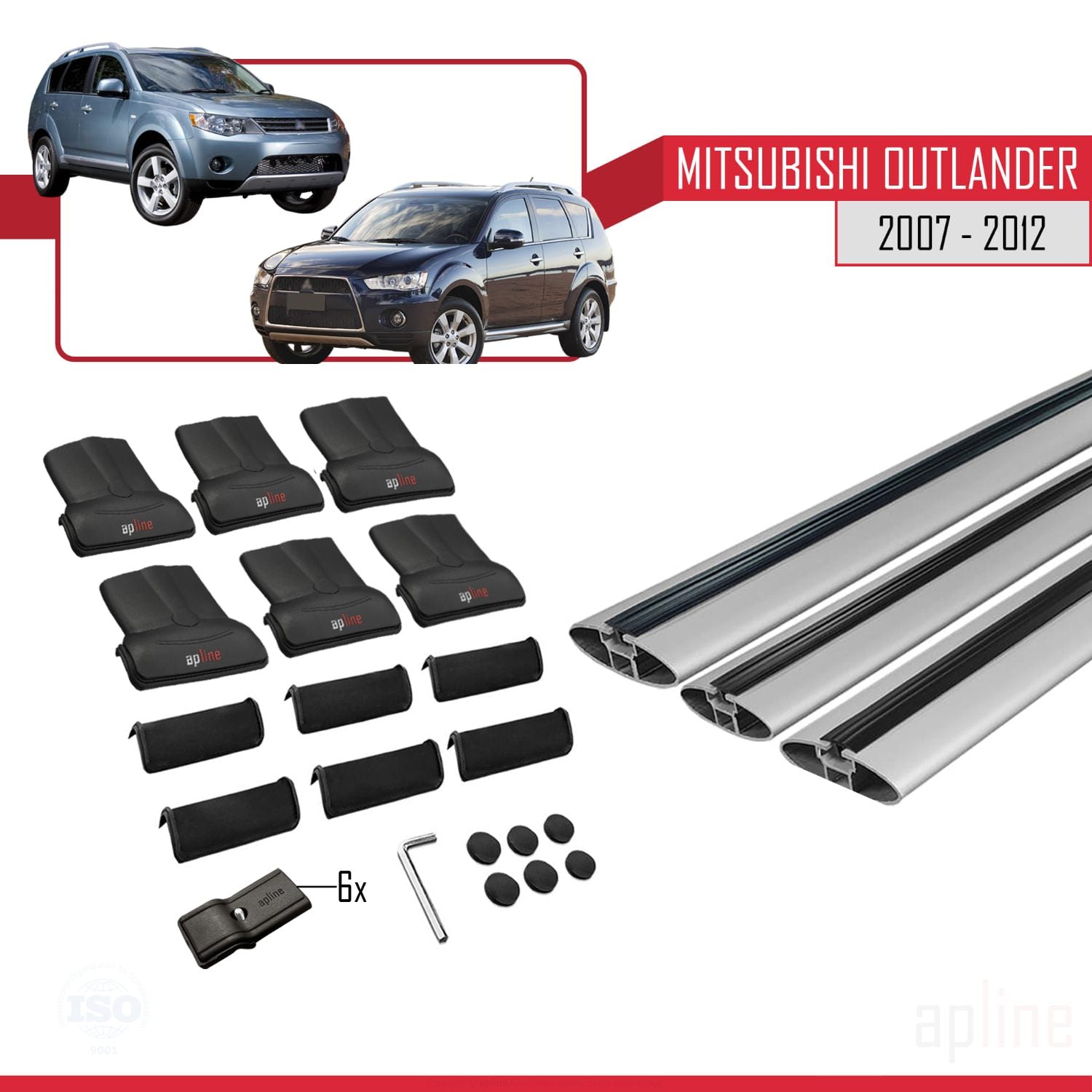 Compatible avec Mitsubishi Outlander 2 2007-2012 FLY Model Barres de Toit Railing Porte-Bagages de Voiture Gris Aluminium 3 Barres