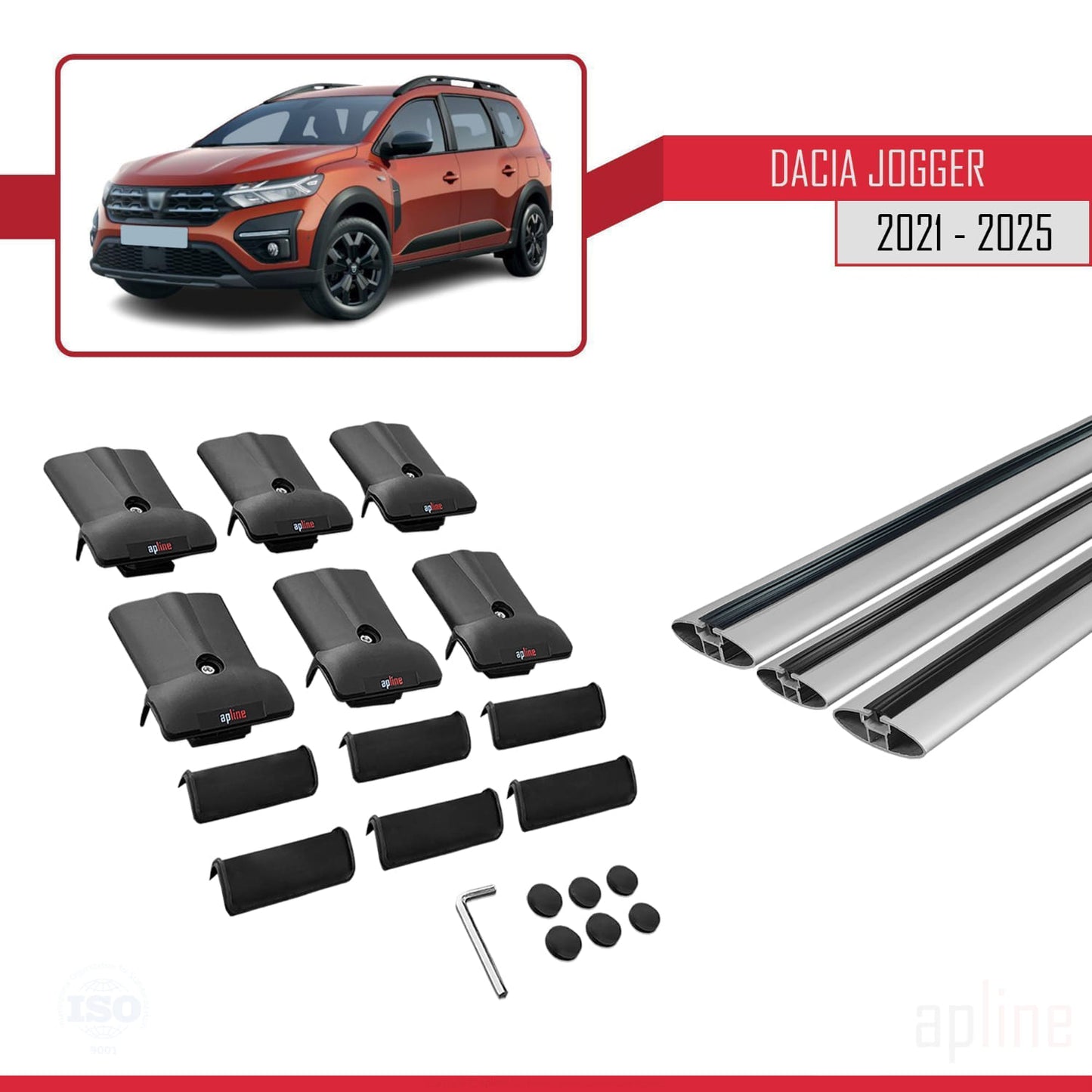Compatible avec Dacia Jogger 2021-2025 FLY Model Barres de Toit Railing Porte-Bagages de Voiture Gris Aluminium 3 Barres