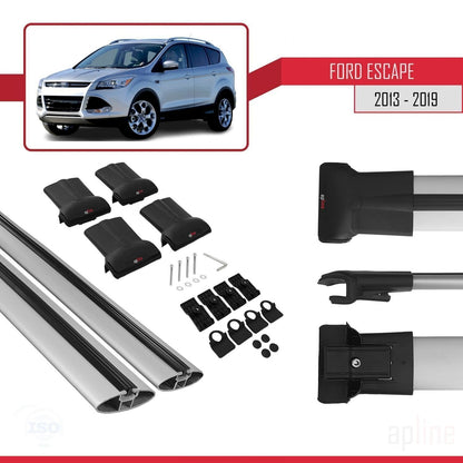 Compatible avec Ford Escape 3 2013-2019 FLY Model Barres de Toit Railing Porte-Bagages de Voiture Gris Aluminium 2 Barres