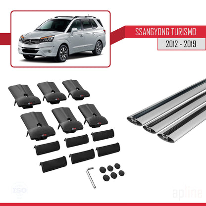 Compatible avec Ssangyong Turismo 2012-2019 FLY Model Barres de Toit Railing Porte-Bagages de Voiture Gris Aluminium 3 Barres