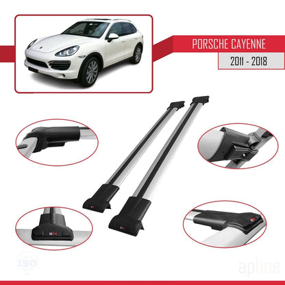 Compatible avec Porsche Cayenne 2 (92A) 2011-2018 FLY Model Barres de Toit Railing Porte-Bagages de Voiture Gris Aluminium 2 Barres