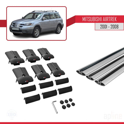 Compatible avec Mitsubishi Airtrek 2001-2008 FLY Model Barres de Toit Railing Porte-Bagages de Voiture Gris Aluminium 3 Barres