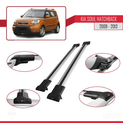 Compatible avec Kia Soul (AM) HB 2009-2013 FLY Model Barres de Toit Railing Porte-Bagages de Voiture Gris Aluminium 2 Barres