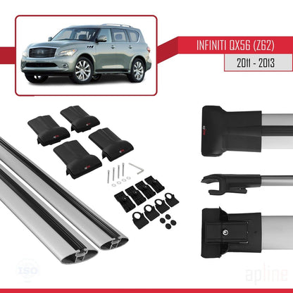 Compatible avec IInfiniti QX56 (Z62) 2011-2013 FLY Model Barres de Toit Railing Porte-Bagages de Voiture Gris Aluminium 2 Barres