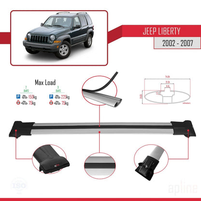 Compatible avec Jeep Liberty 2002-2007 FLY Model Barres de Toit Railing Porte-Bagages de Voiture Gris Aluminium 2 Barres