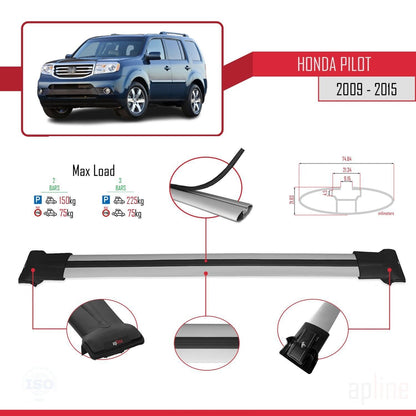 Compatible con Honda Pilot 2 2009-2015 FLY Model Barras de Techo Auto Portaequipajes Barras Transversales Gris Aluminio 2 Barras