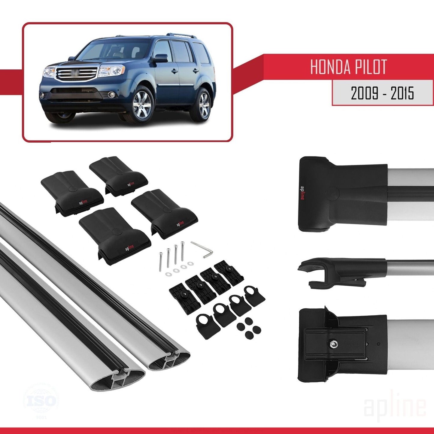 Compatible con Honda Pilot 2 2009-2015 FLY Model Barras de Techo Auto Portaequipajes Barras Transversales Gris Aluminio 2 Barras