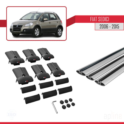 Kompatibel mit Fiat Sedici 2006-2015 FLY Modell Dachgepäckträger, graues Aluminium, 3 Stangen