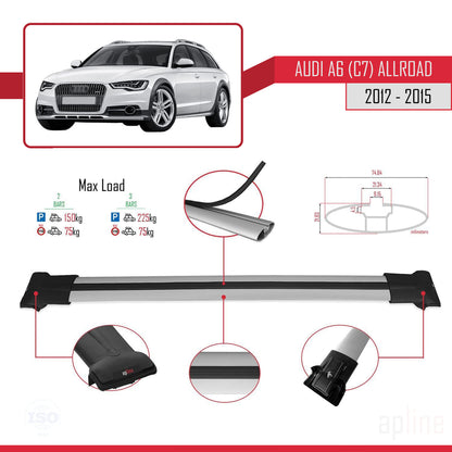 Kompatibel mit A6 (C7) Allroad 2012-2015 FLY Modell Dachgepäckträger, graues Aluminium, 2 Stangen