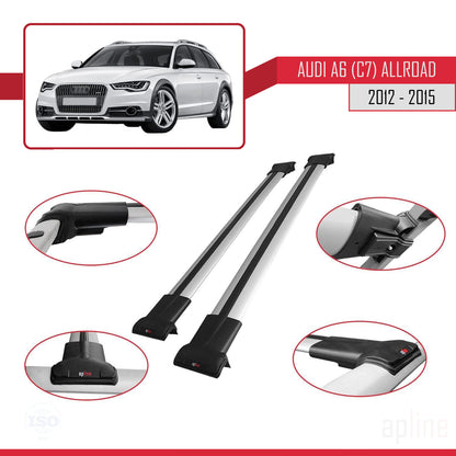 Kompatibel mit A6 (C7) Allroad 2012-2015 FLY Modell Dachgepäckträger, graues Aluminium, 2 Stangen