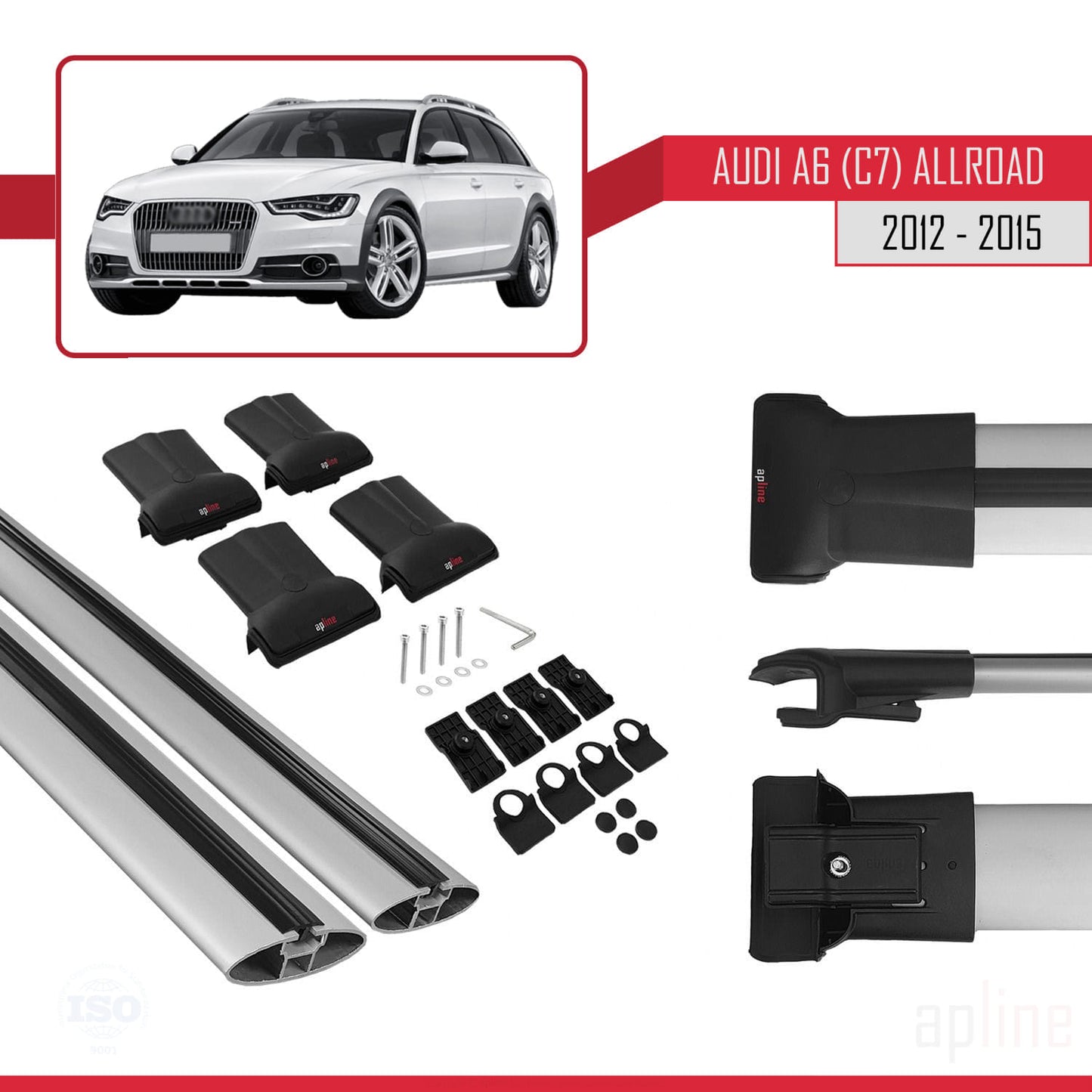 Kompatibel mit A6 (C7) Allroad 2012-2015 FLY Modell Dachgepäckträger, graues Aluminium, 2 Stangen