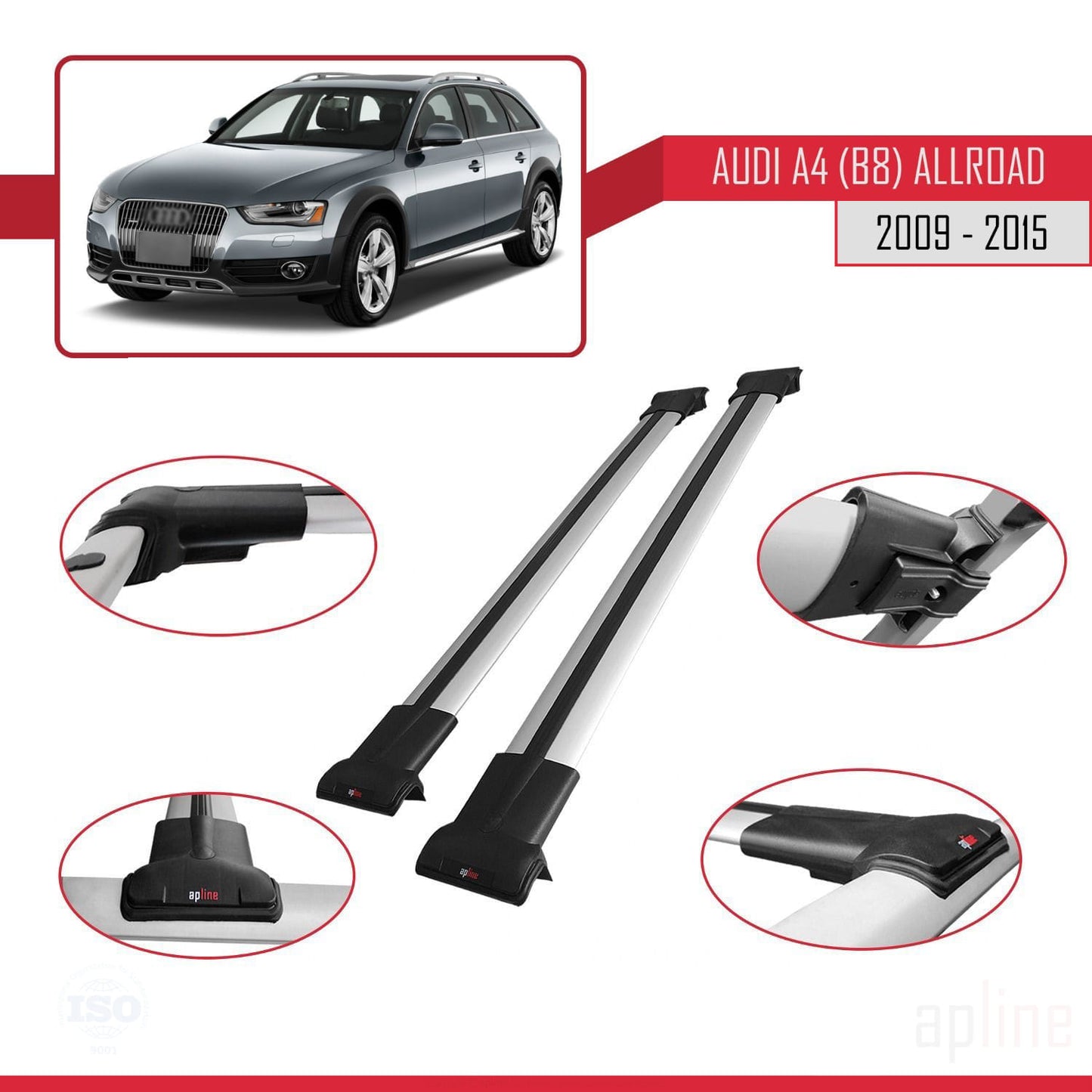 Compatibile con A4 (B8) Allroad 2009-2015 modello FLY Barre portatutto per auto Portapacchi in alluminio grigio 2 barre