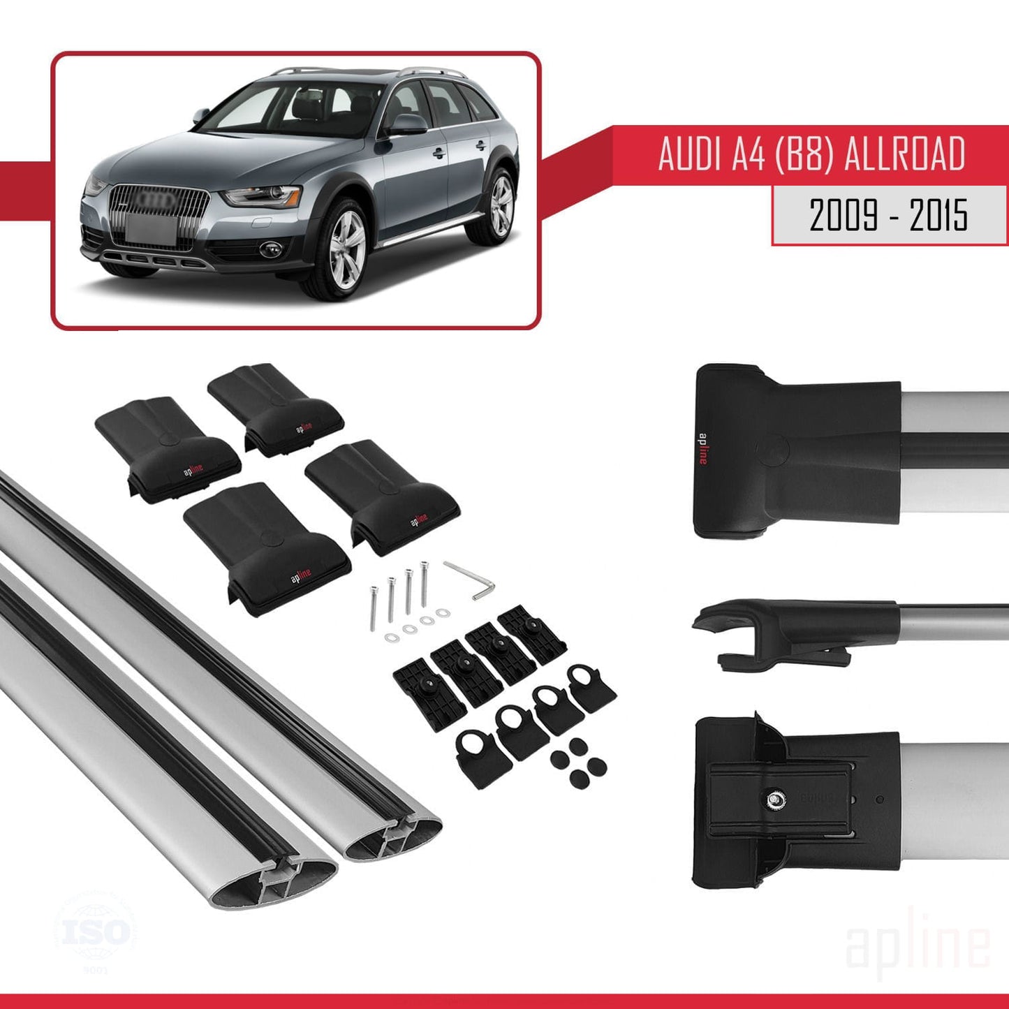 Compatibile con A4 (B8) Allroad 2009-2015 modello FLY Barre portatutto per auto Portapacchi in alluminio grigio 2 barre