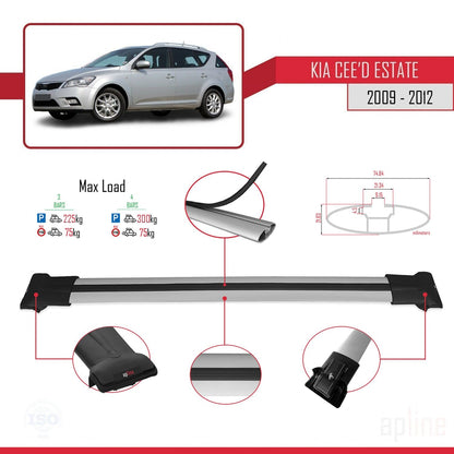 Compatible avec Kia Ceed (ED) Break Post-Facelift 2009-2012 FLY Model Barres de Toit Railing Porte-Bagages de Voiture Gris Aluminium 3 Barres