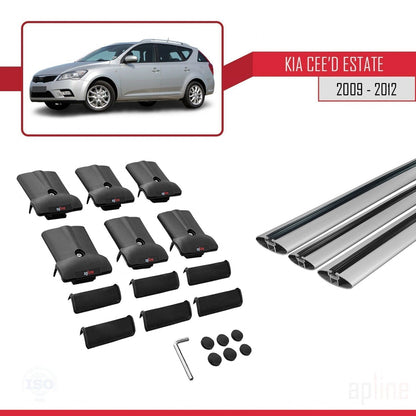 Compatible avec Kia Ceed (ED) Break Post-Facelift 2009-2012 FLY Model Barres de Toit Railing Porte-Bagages de Voiture Gris Aluminium 3 Barres