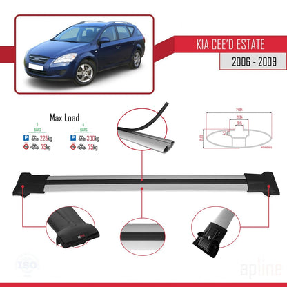 Compatible avec Kia Ceed (ED) Break Pre-Facelift 2006-2009 FLY Model Barres de Toit Railing Porte-Bagages de Voiture Gris Aluminium 3 Barres