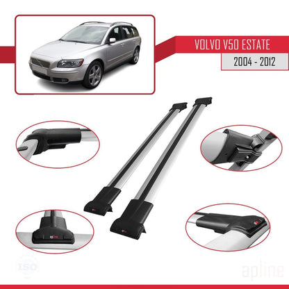 Compatible avec Volvo V50 2004-2012 FLY Model Barres de Toit Railing Porte-Bagages de Voiture Gris Aluminium 2 Barres