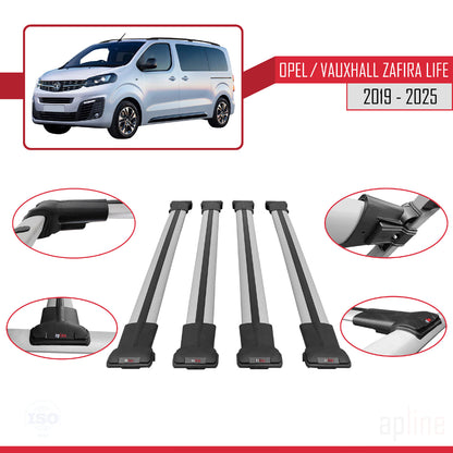 Compatible avec Opel Zafira Life 2019-2025 FLY Model Barres de Toit Railing Porte-Bagages de Voiture Gris Aluminium 4 Barres