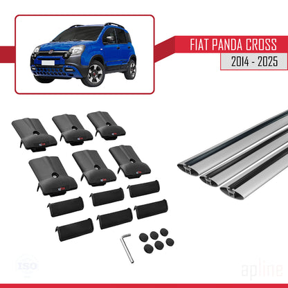 Compatibile con Fiat Panda Cross 2014-2025 Modello FLY Barre Portatutto Railing Portapacchi Auto Alluminio Grigio 3 Barre