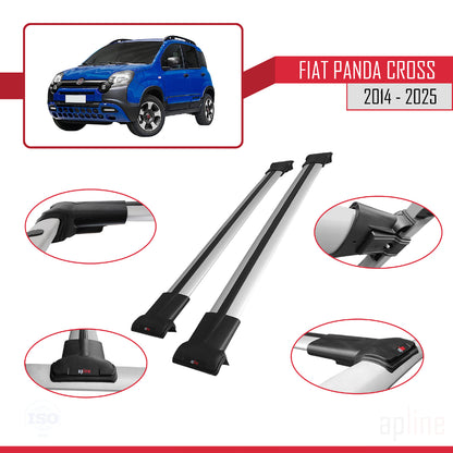Compatibile con Fiat Panda Cross 2014-2025 Modello FLY Barre Portatutto Railing Portapacchi Auto Alluminio Grigio 2 Barre