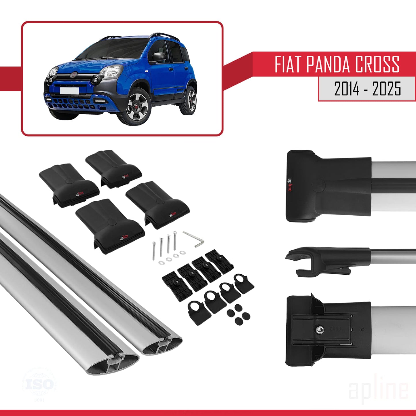 Compatibile con Fiat Panda Cross 2014-2025 Modello FLY Barre Portatutto Railing Portapacchi Auto Alluminio Grigio 2 Barre