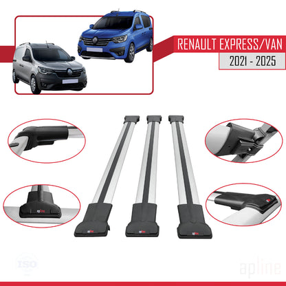 Compatible with Renault Express 2021-2025 FLY Model Car Roof Rack Cross Bar Grey Aluminium 3 Bars