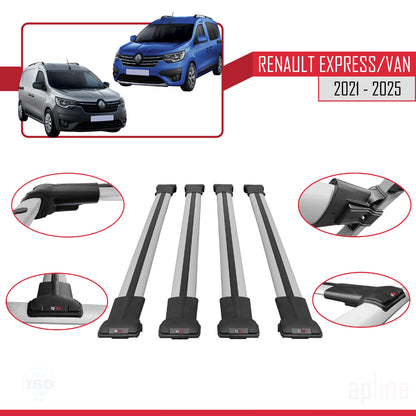 Compatible with Renault Express 2021-2025 FLY Model Car Roof Rack Cross Bar Grey Aluminium 4 Bars