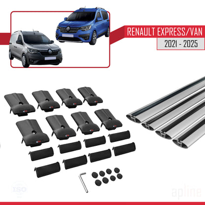 Compatible with Renault Express 2021-2025 FLY Model Car Roof Rack Cross Bar Grey Aluminium 4 Bars