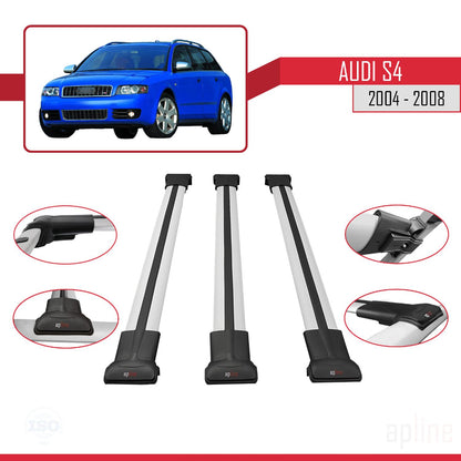 Compatible avec Audi S4 2004-2008 FLY Model Barres de Toit Railing Porte-Bagages de Voiture Gris Aluminium 3 Barres