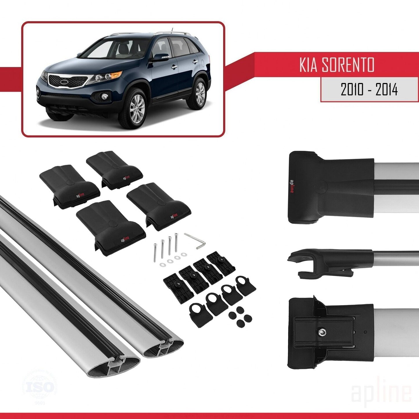 Compatible avec Kia Sorento 2 (XM) 2010-2014 FLY Model Barres de Toit Railing Porte-Bagages de Voiture Gris Aluminium 2 Barres