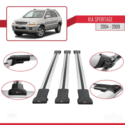 Compatible con Kia Sportage 2 (JE) 2004-2009 FLY Model Barras de Techo Auto Portaequipajes Barras Transversales Gris Aluminio 3 Barras