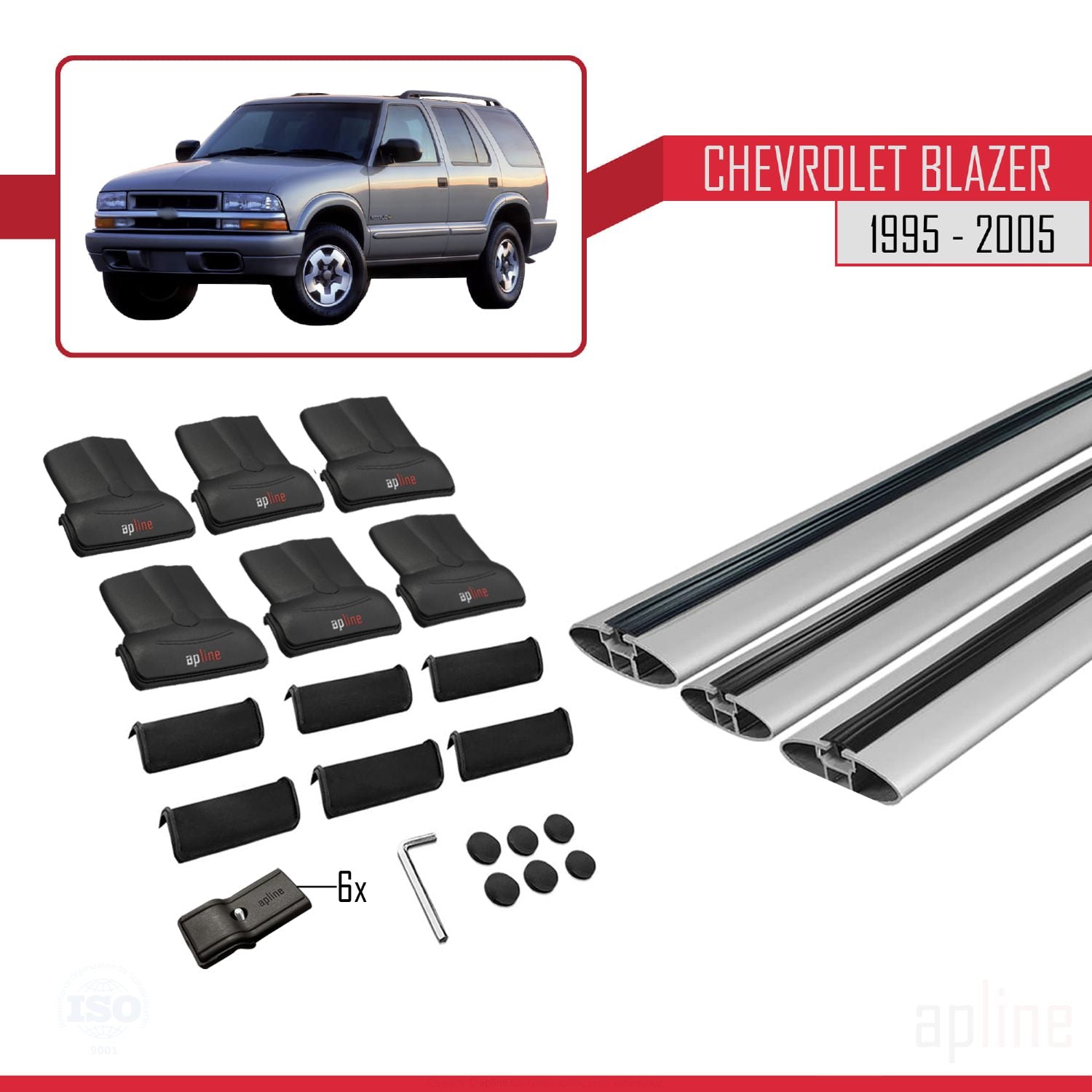 Compatible avec Chevrolet Blazer 1995-2005 FLY Model Barres de Toit Railing Porte-Bagages de Voiture Gris Aluminium 3 Barres