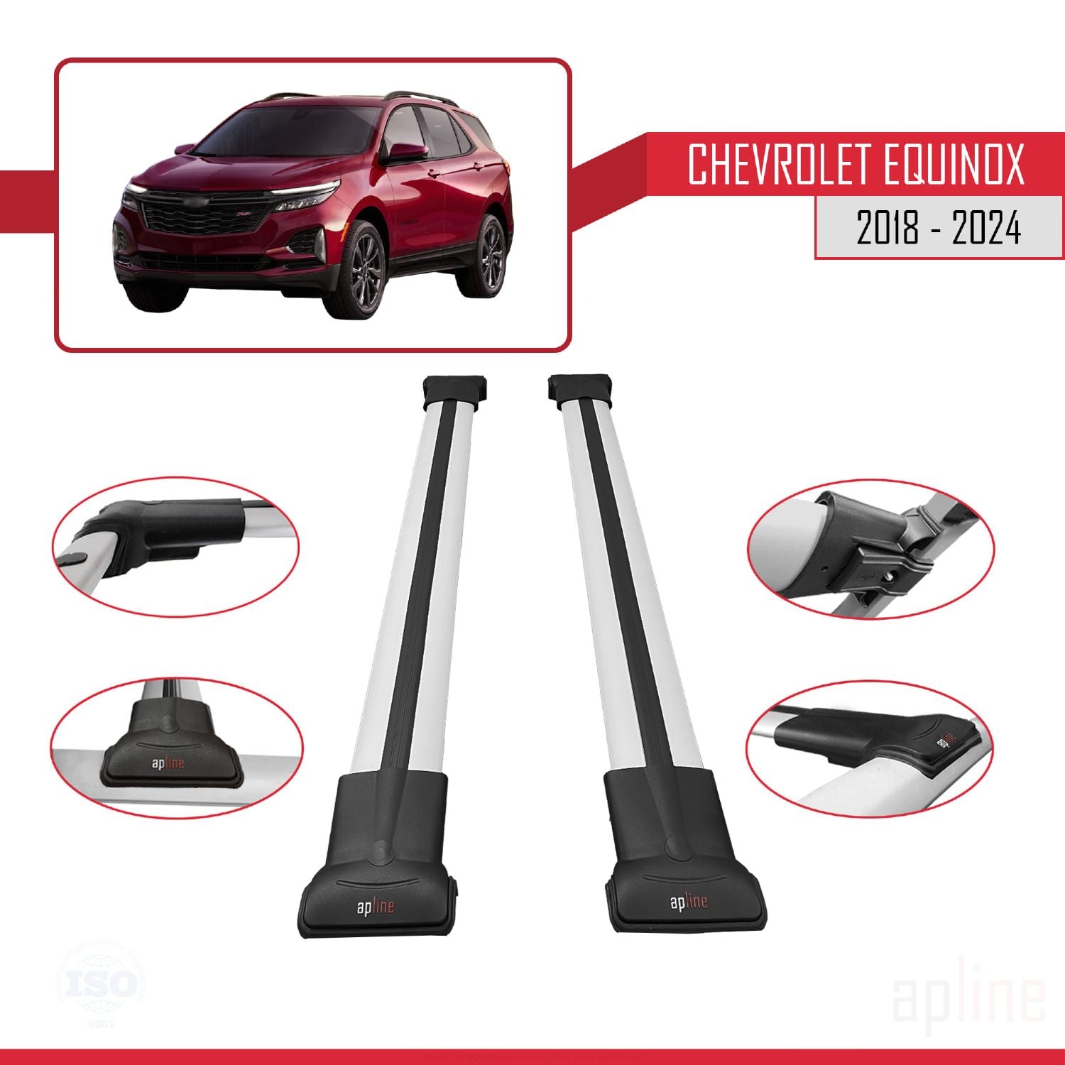 Compatible avec Chevrolet Equinox 2018-2024 FLY Model Barres de Toit Railing Porte-Bagages de Voiture Gris Aluminium 2 Barres