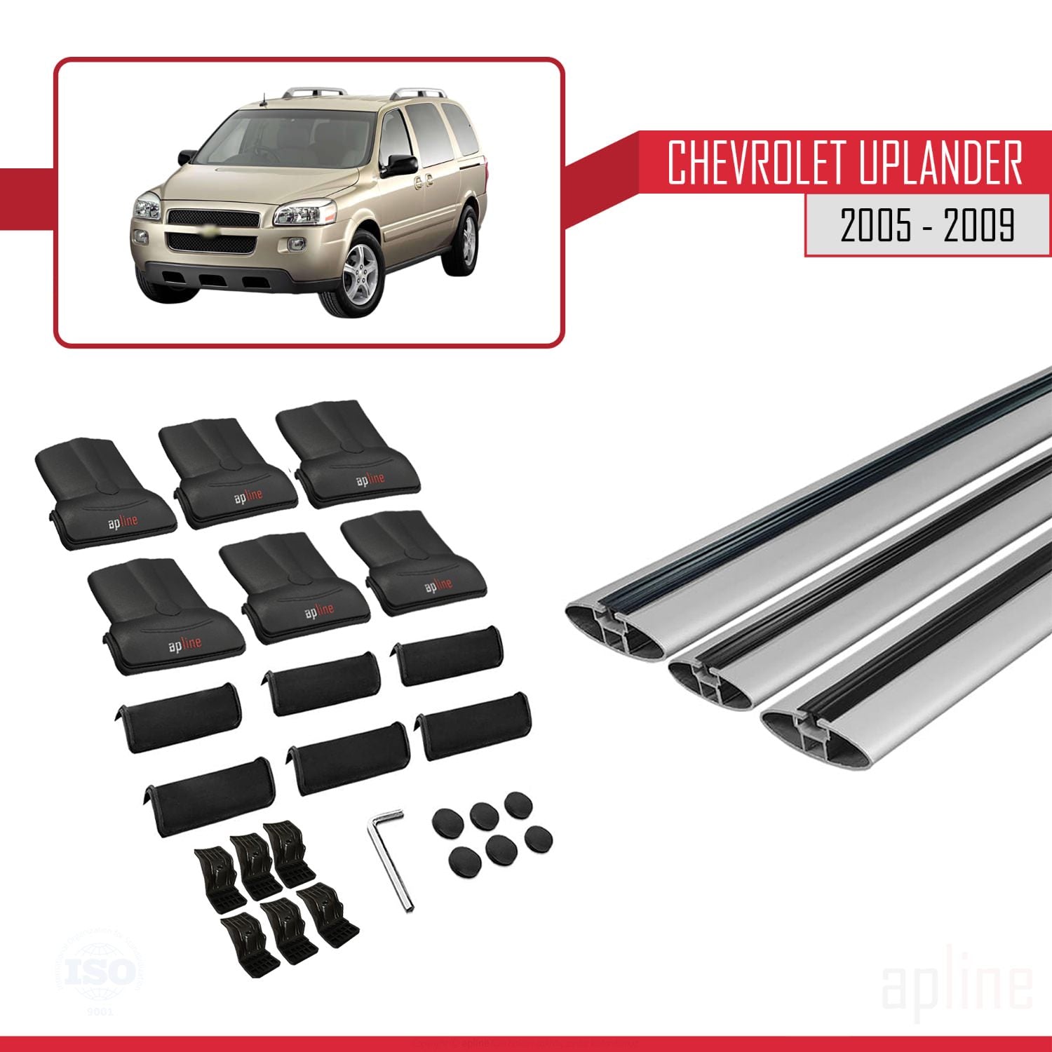 Compatible avec Chevrolet Uplander 2005-2009 FLY Model Barres de Toit Railing Porte-Bagages de Voiture Gris Aluminium 3 Barres