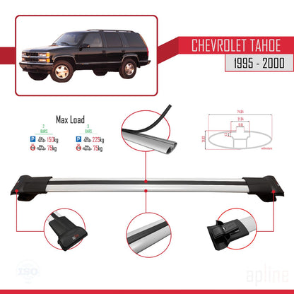 Compatible avec Chevrolet Tahoe 1995-2000 FLY Model Barres de Toit Railing Porte-Bagages de Voiture Gris Aluminium 3 Barres