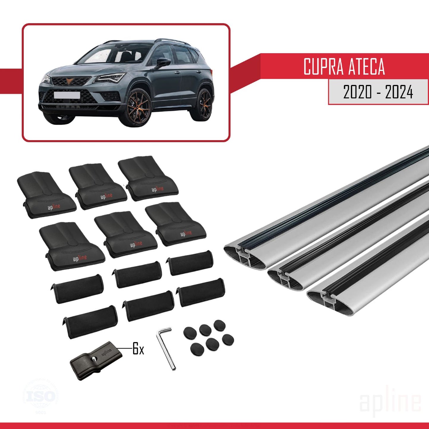 Compatible avec Cupra Ateca 2020-2024 FLY Model Barres de Toit Railing Porte-Bagages de Voiture Gris Aluminium 3 Barres