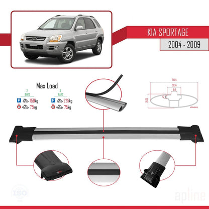 Compatible con Kia Sportage 2 (JE) 2004-2009 FLY Model Barras de Techo Auto Portaequipajes Barras Transversales Gris Aluminio 2 Barras