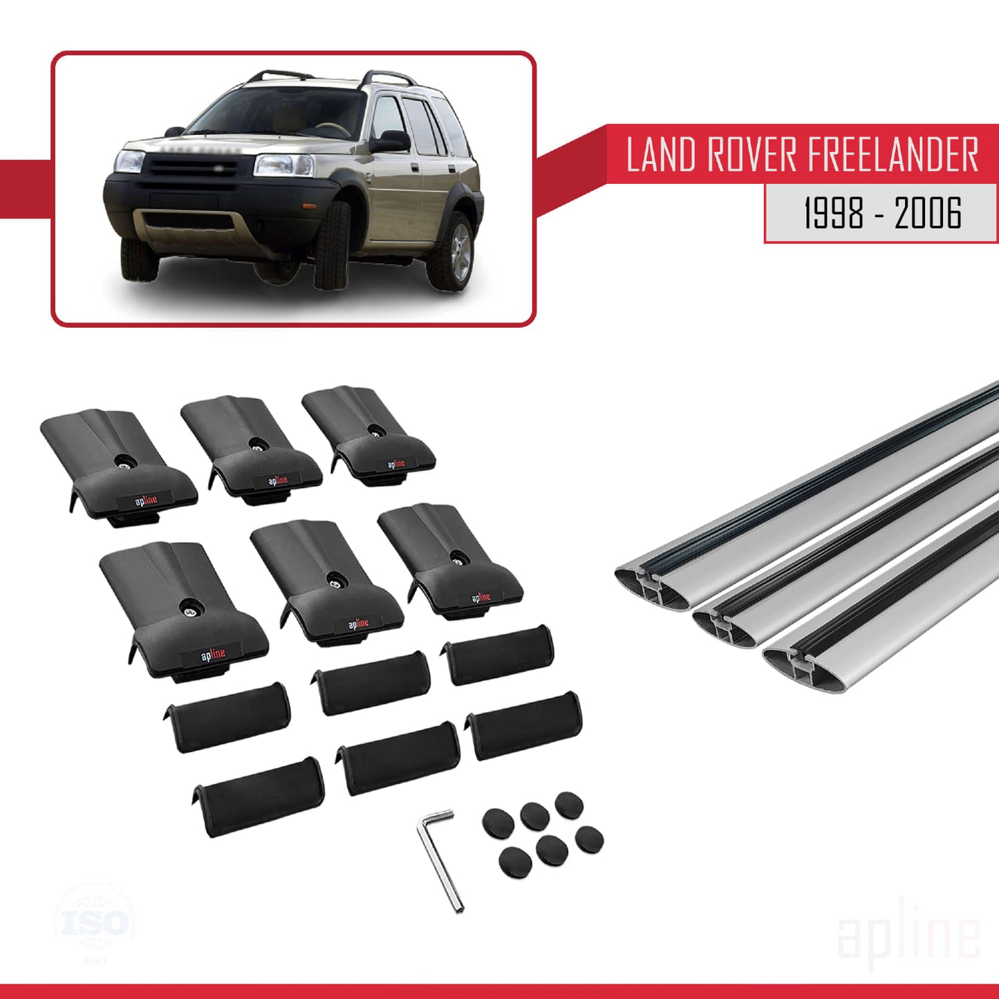 Compatible with Land Rover Freelander (L314) 1998-2006 FLY Model Car Roof Rack Cross Bar Grey Aluminium 3 Bars