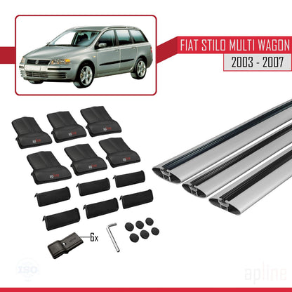 Compatible avec Fiat Stilo Multi Wagon 2003-2007 FLY Model Barres de Toit Railing Porte-Bagages de Voiture Gris Aluminium 3 Barres